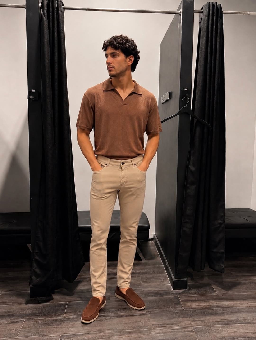 Polo brun, chino beige